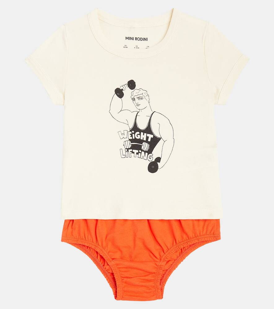 Shop Mini Rodini Baby Weight Lifting Top, Pants, And Socks Set In Multicoloured