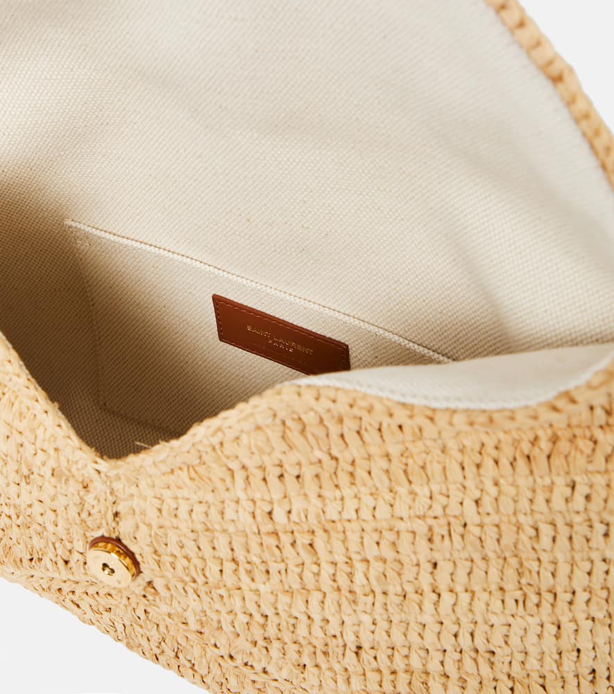 Shop Saint Laurent Cassandre Large Raffia Pouch In Naturel + Brick