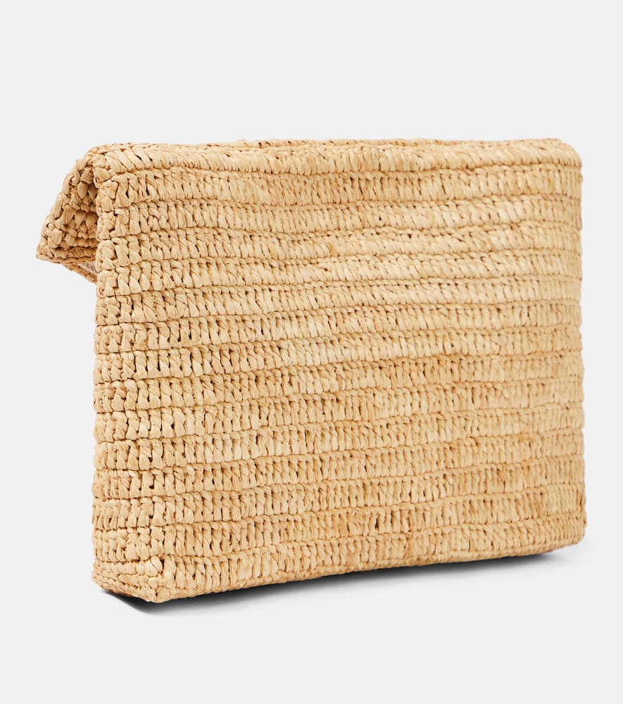 Shop Saint Laurent Cassandre Large Raffia Pouch In Naturel + Brick