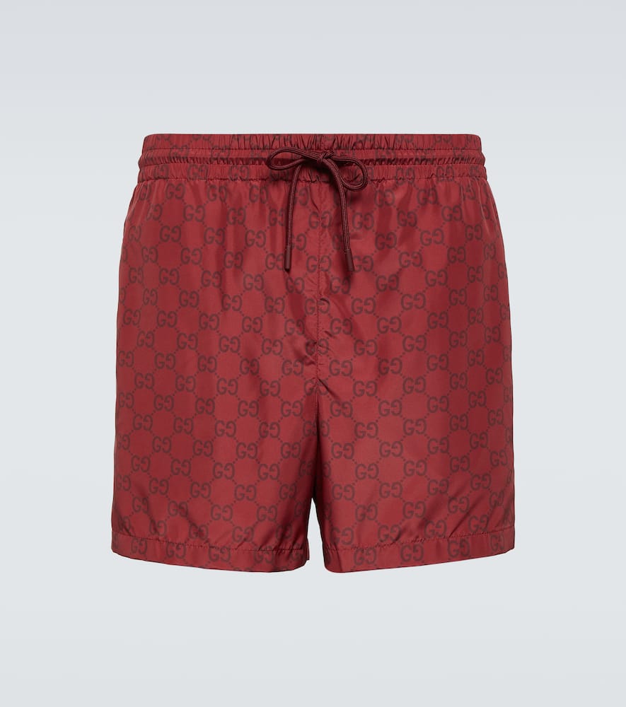 Shop Gucci Gg Swim Trunks In Burgundy