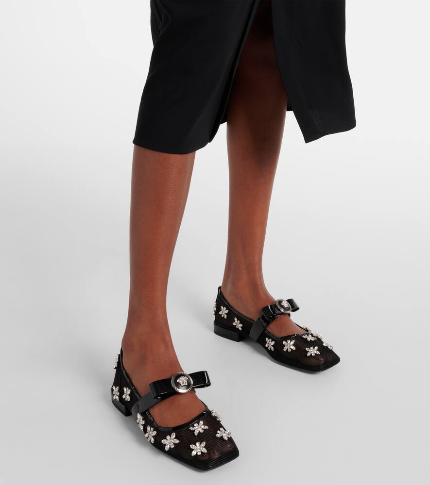 Versace 20mm Net & Crystals Ballerina Flats In Black