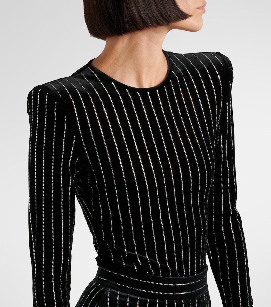  Alex Perry Alex Perry Crystal-embellished Pinstripe Velvet Bodysuit 