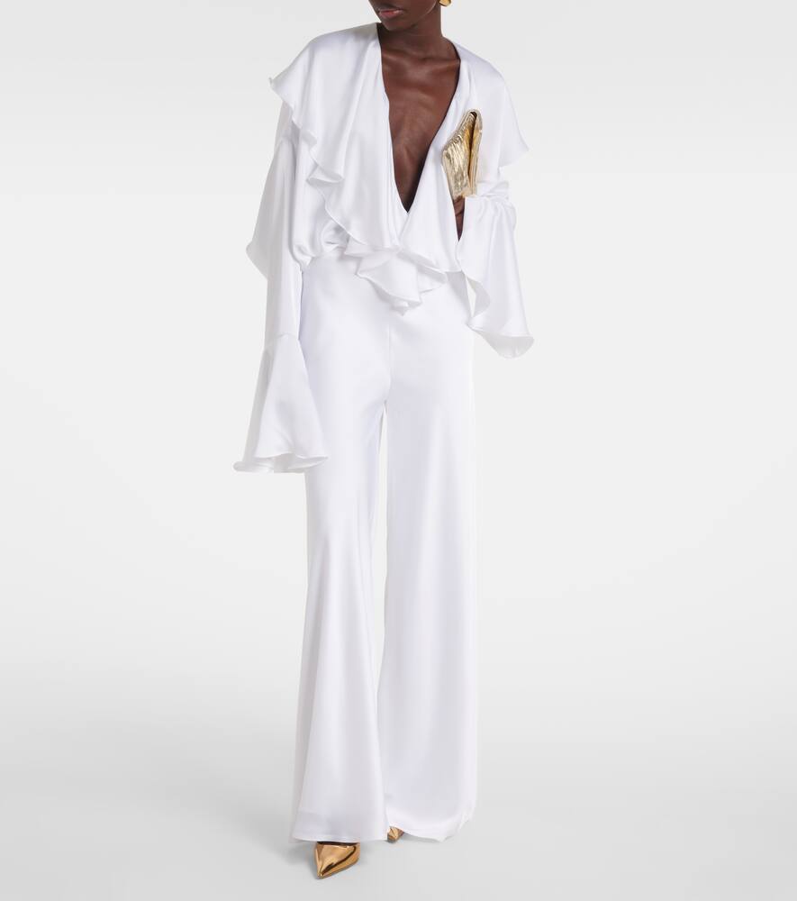 Norma Kamali Gerade High-rise-hose Aus Satin In Weiss