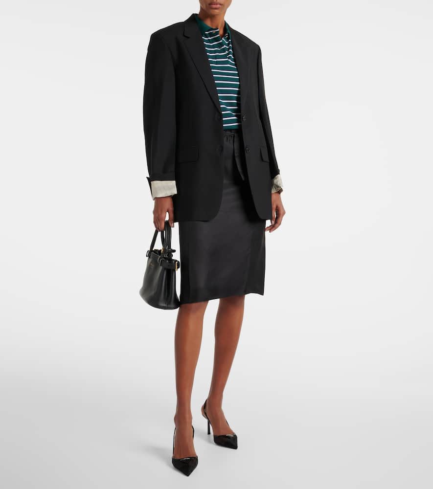 Prada 75 Logo Leather-trimmed Slingback Pumps In Black