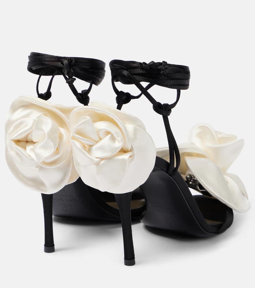 Magda Butrym 105 Double Flower Satin Sandals In Black