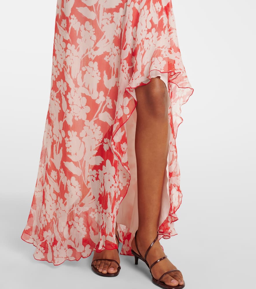 Victoria Beckham Floral Print One-shoulder Draped Midi Dress In Chilli / Blush