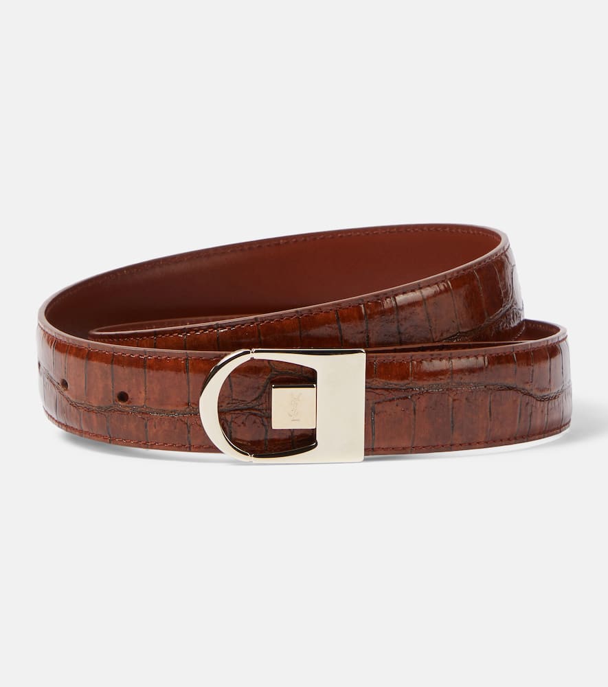 Reversible croc-effect leather belt