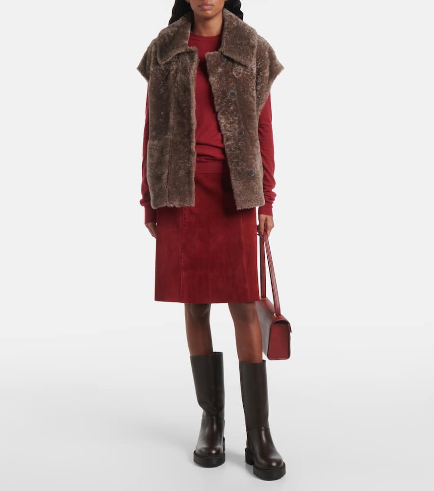Joseph Suede Midi Skirt In Red