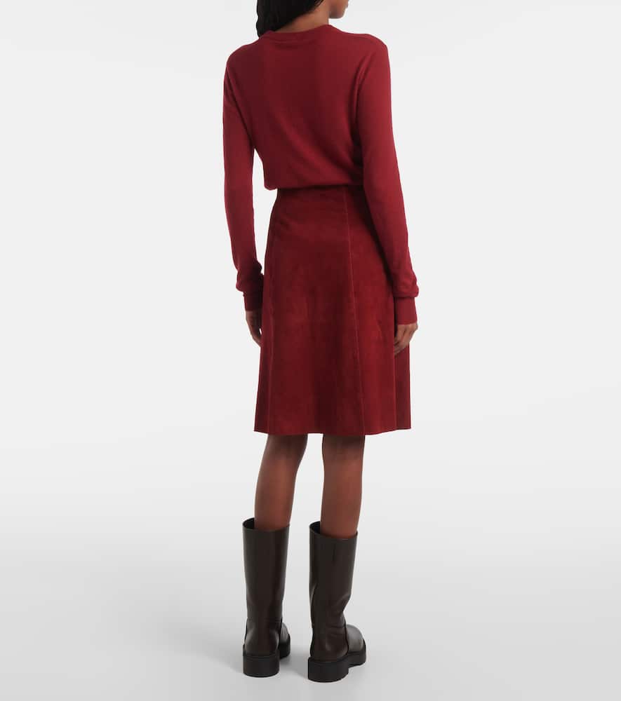 Joseph Suede Midi Skirt In Red