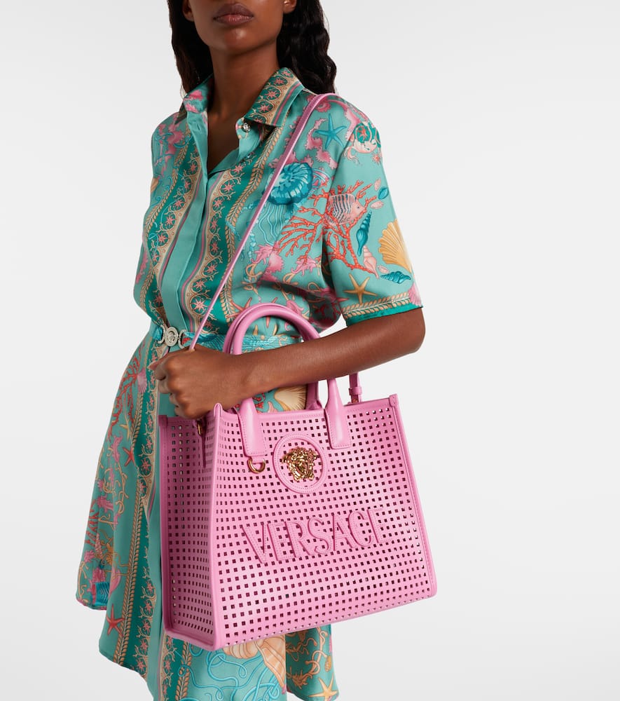 Versace La Medusa Small Leather Tote Bag In Pink