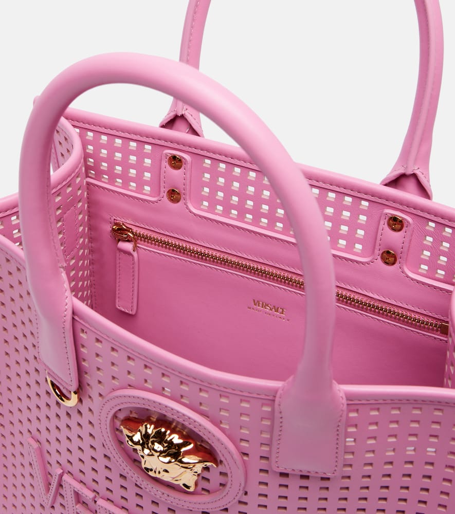 Versace La Medusa Small Leather Tote Bag In Pink