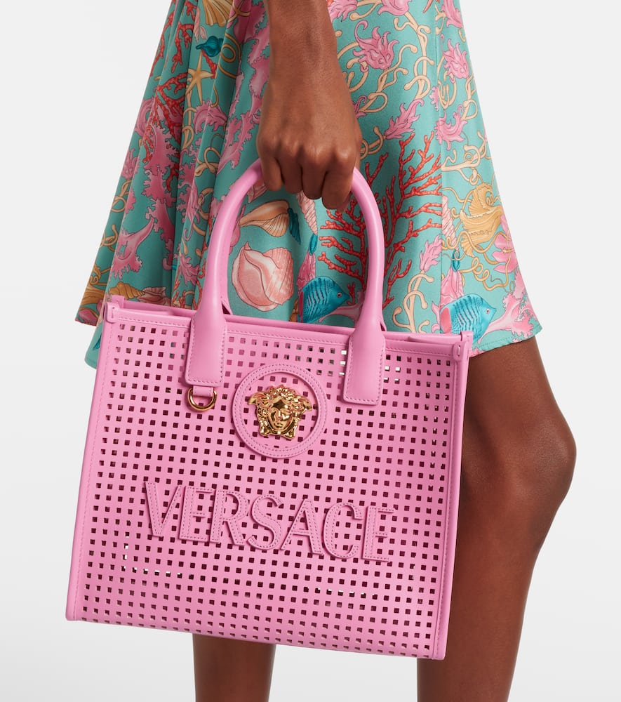 Versace La Medusa Small Leather Tote Bag In Pink