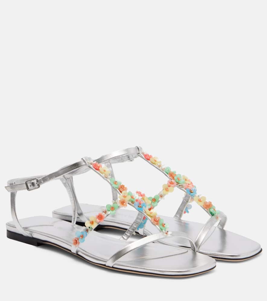 Gwyn Daisy floral-appliqué leather sandals