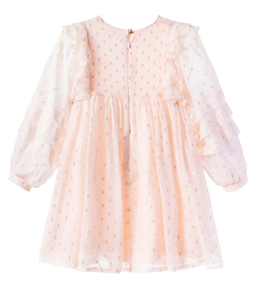 Chloé Kids Polka-dot Ruffled Silk-blend Dress In Pink