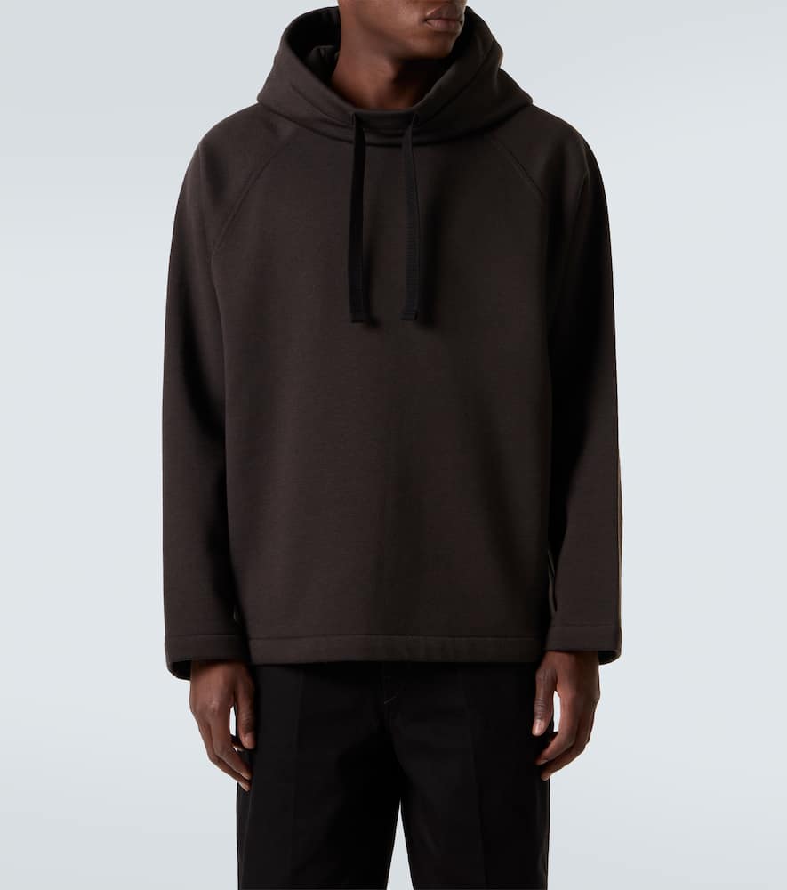 Lemaire Wool And Cotton Hoodie In Brown