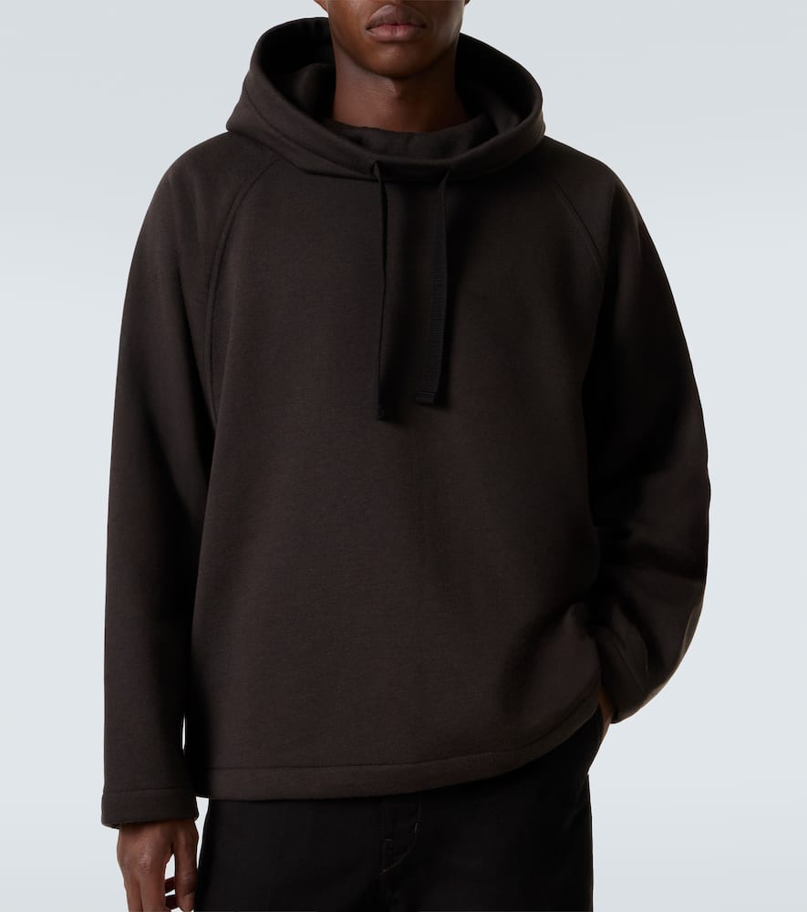 Lemaire Wool And Cotton Hoodie In Brown