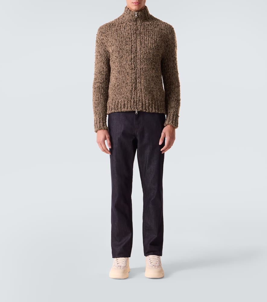 Moncler Alpaca And Wool Zip-up Cardigan In Brown