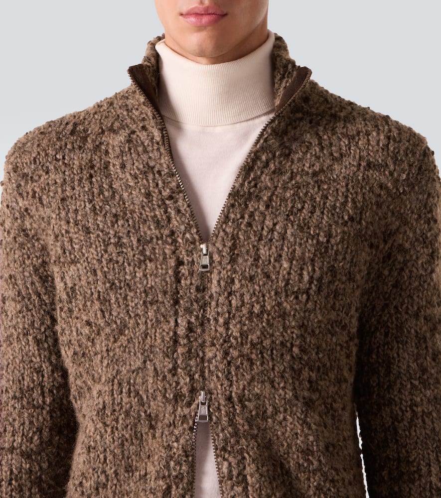 Moncler Alpaca And Wool Zip-up Cardigan In Brown