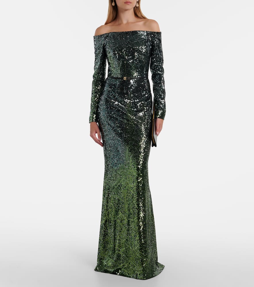Elie Saab Ombré Sequined Silk-blend Gown In Green