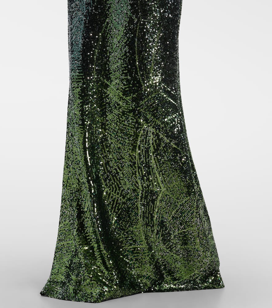 Elie Saab Ombré Sequined Silk-blend Gown In Green