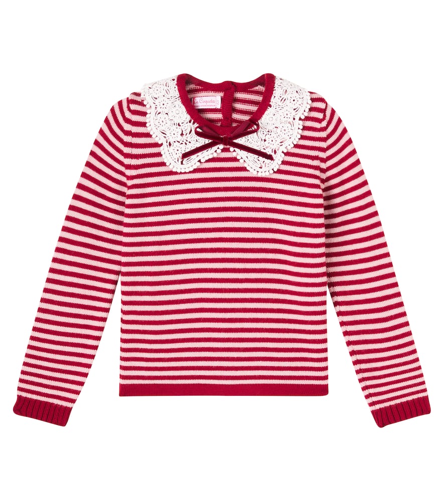 La Coqueta Blanca Striped Wool Sweater In Burgundy