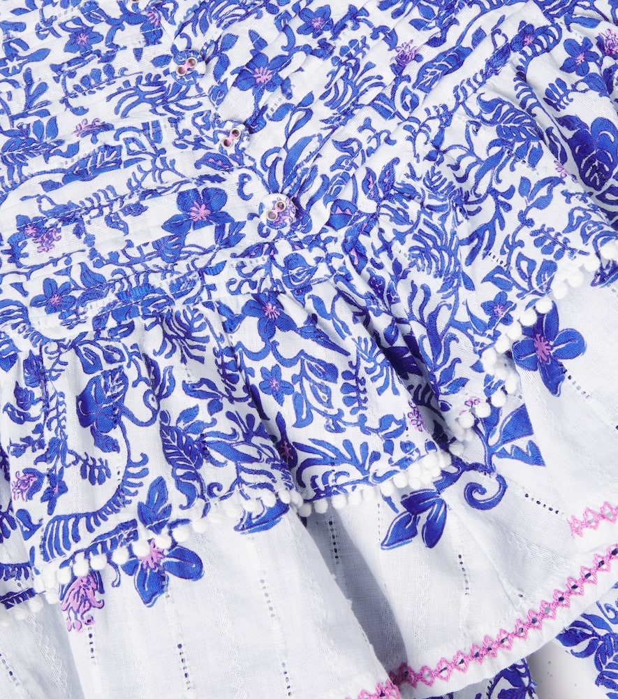 Poupette St Barth Alizee Floral Ruffled Cotton Skirt In Blue