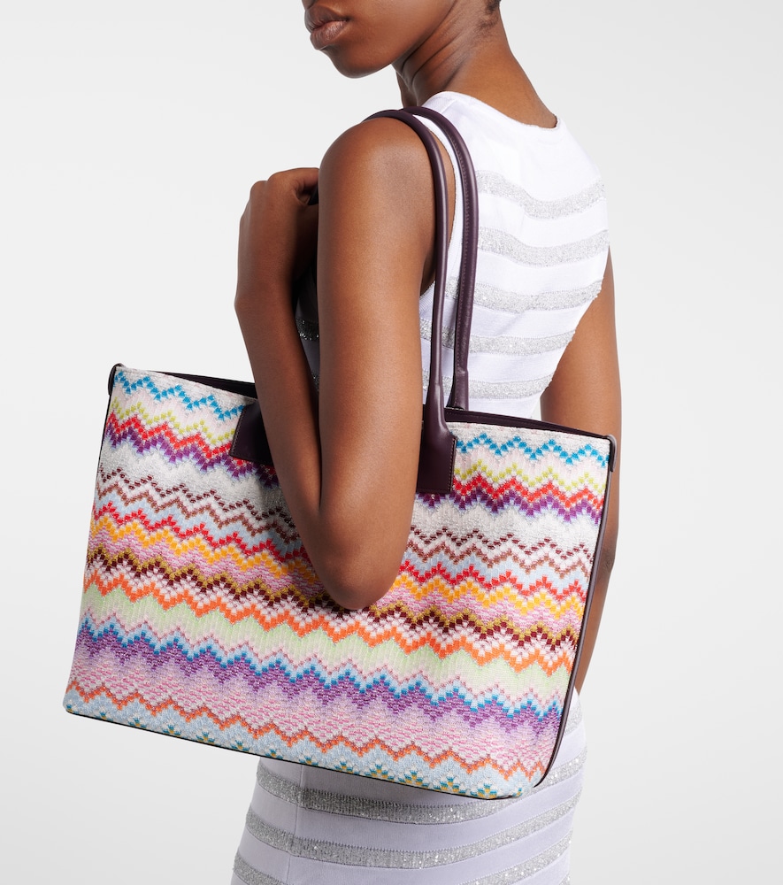 Missoni Zigzag leather-trimmed lamé tote bag