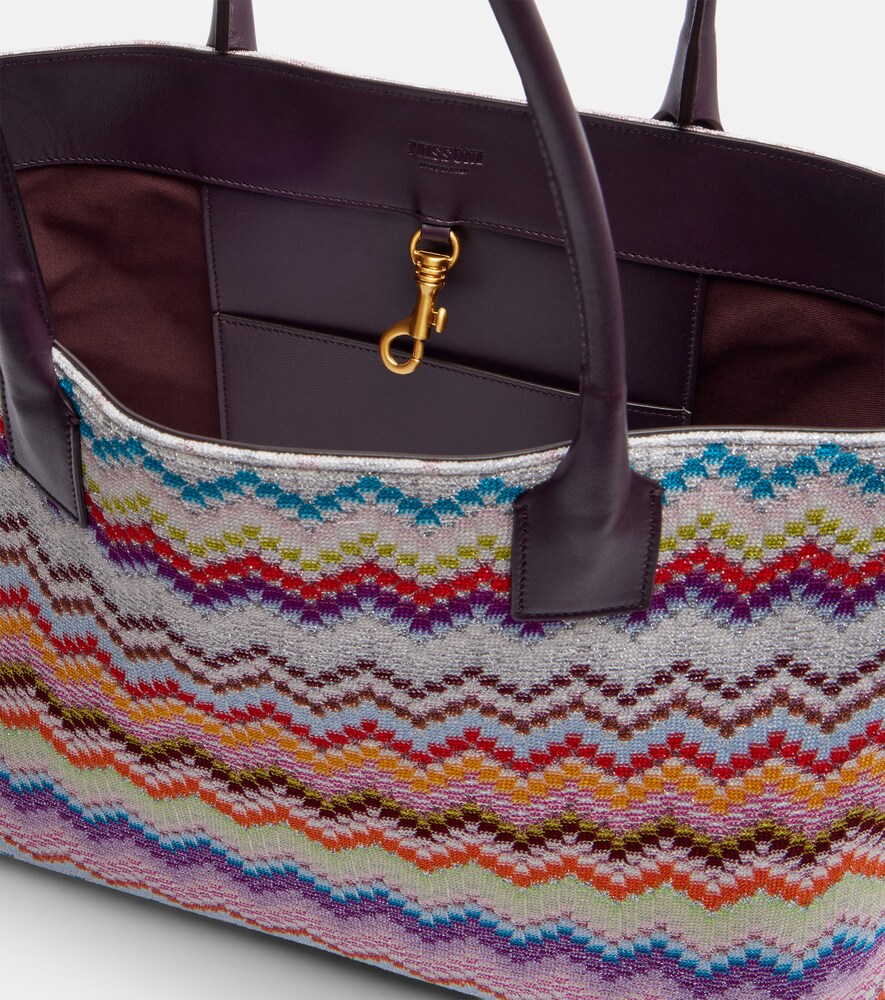  Missoni Missoni Zigzag Leather-trimmed Lamã© Tote Bag 