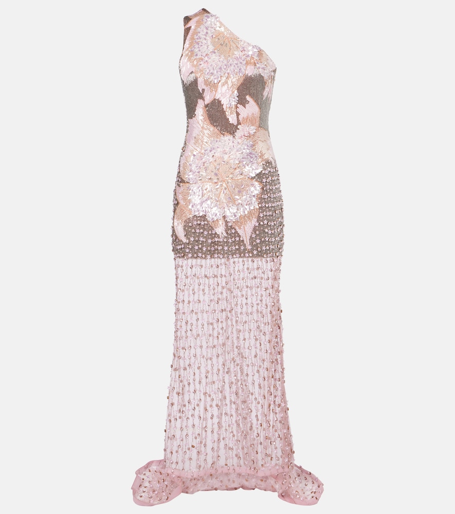 La Fuori Là Fuori Embellished one-shoulder gown