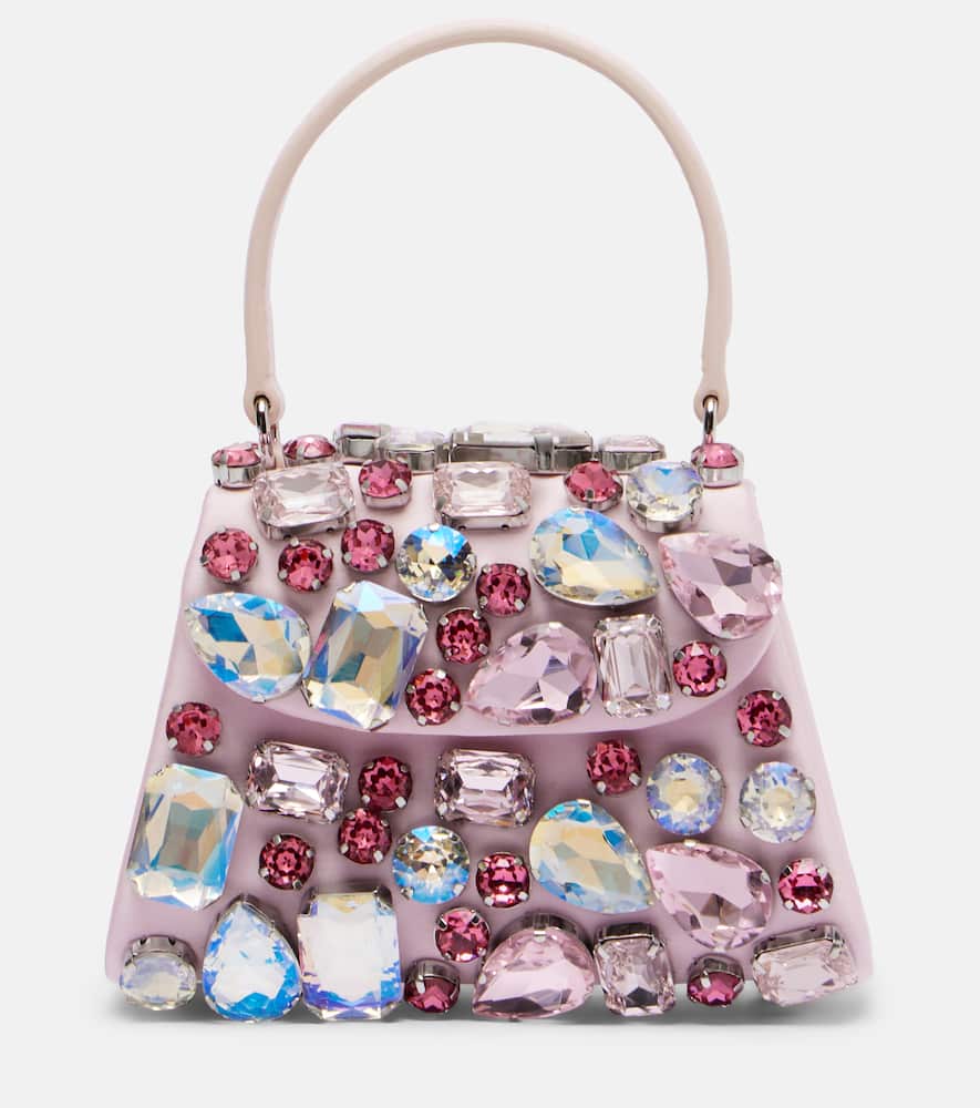 Self-portrait Mini Embellished Satin Top-handle Bag In Pink