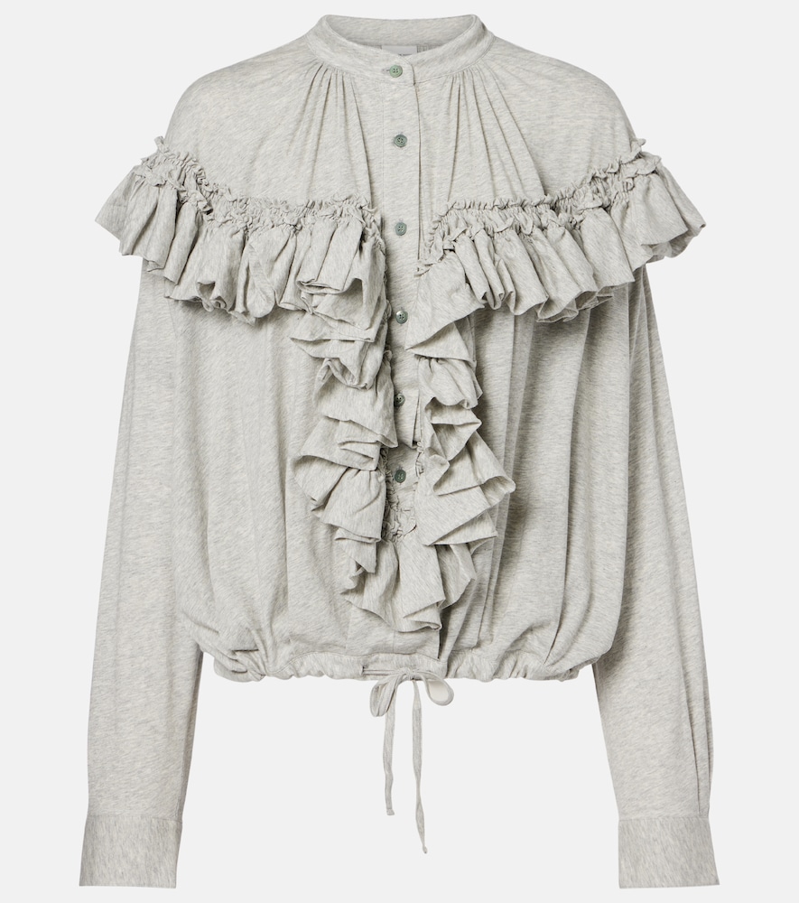 Dries Van Noten Women's Grey Ruffled Cotton Jersey Blouse UK Size 10 - Mytheresa