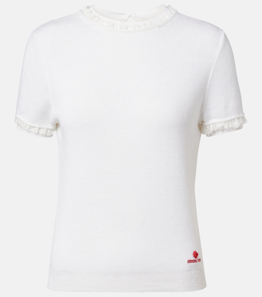 Shushu/Tong ace-trimmed linen top