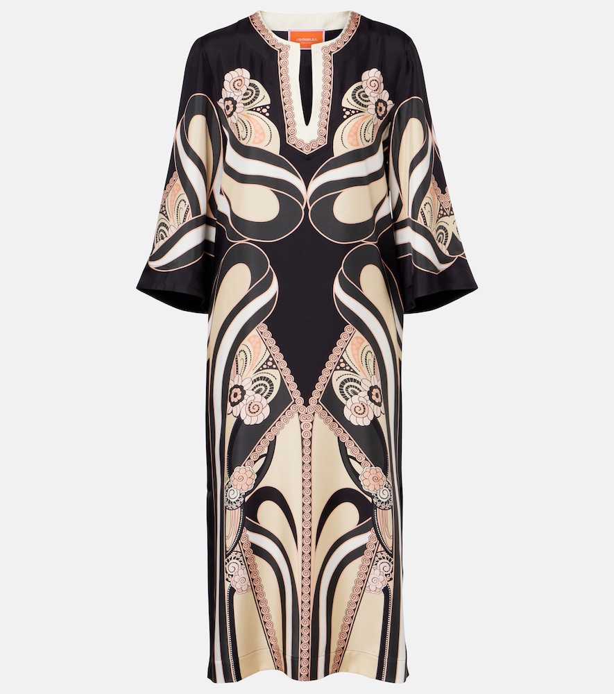 Caftano in twill di seta con stampa