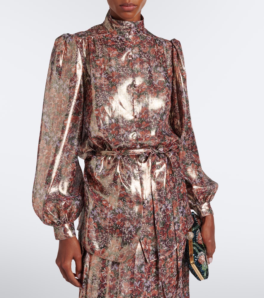 Garavani Floral Silk-Blend Lamé Blouse