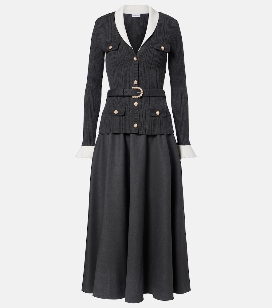 Midikleid aus Rippstrick und Twill
