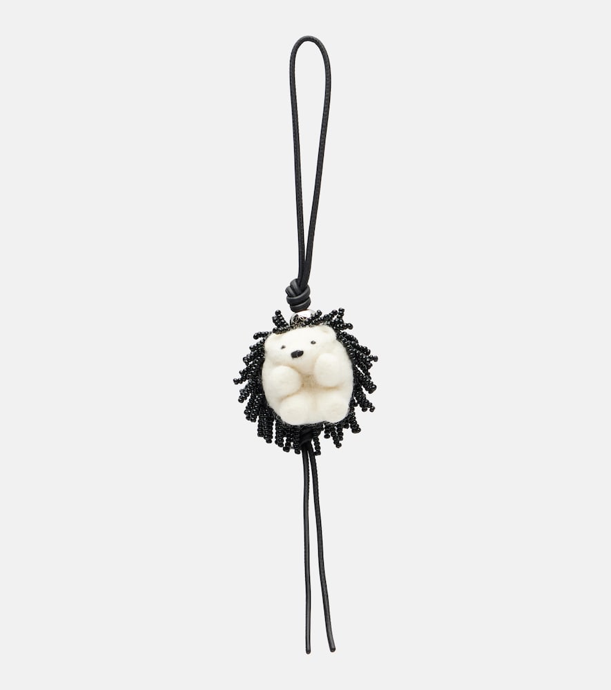 Loewe Hedgehog Beaded Wool Bag Charm In Black
