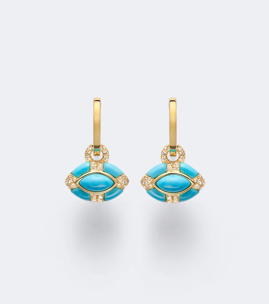 Ohrringe Riviera Petite aus 18kt Gelbgold mit Diamanten und Türkis