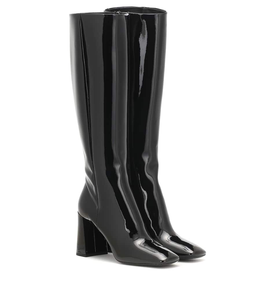 Click to view more detailed imagery on our partner's website Prada Square-toe Knee-high Patent-leather Boots In Black