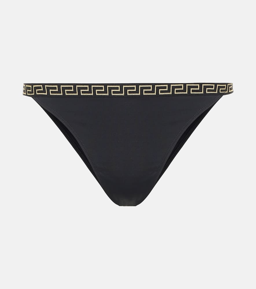 Click to view more detailed imagery on our partner's website Versace Greca Jacquard-trimmed Bikini Briefs In Black