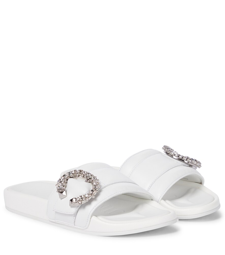 Jimmy Choo Fallon Crystal-embellished Leather Slides In White | ModeSens