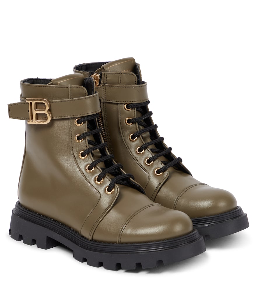 Balmain Kids Buckled leather lace-up boots