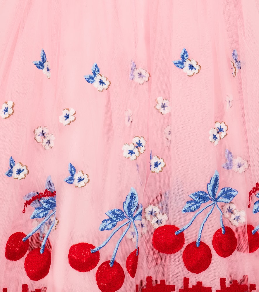 Monnalisa Embroidered Tulle Dress In Rosa Antico