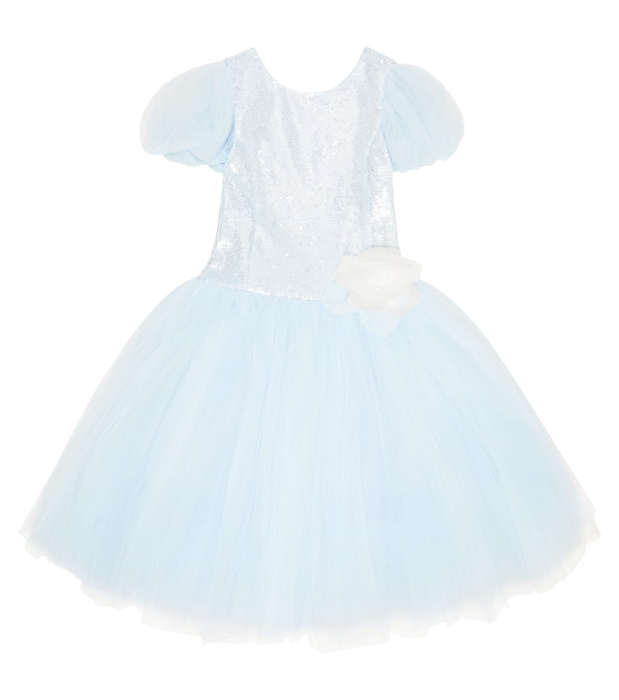 Monnalisa Sequined Tulle Dress In Blue