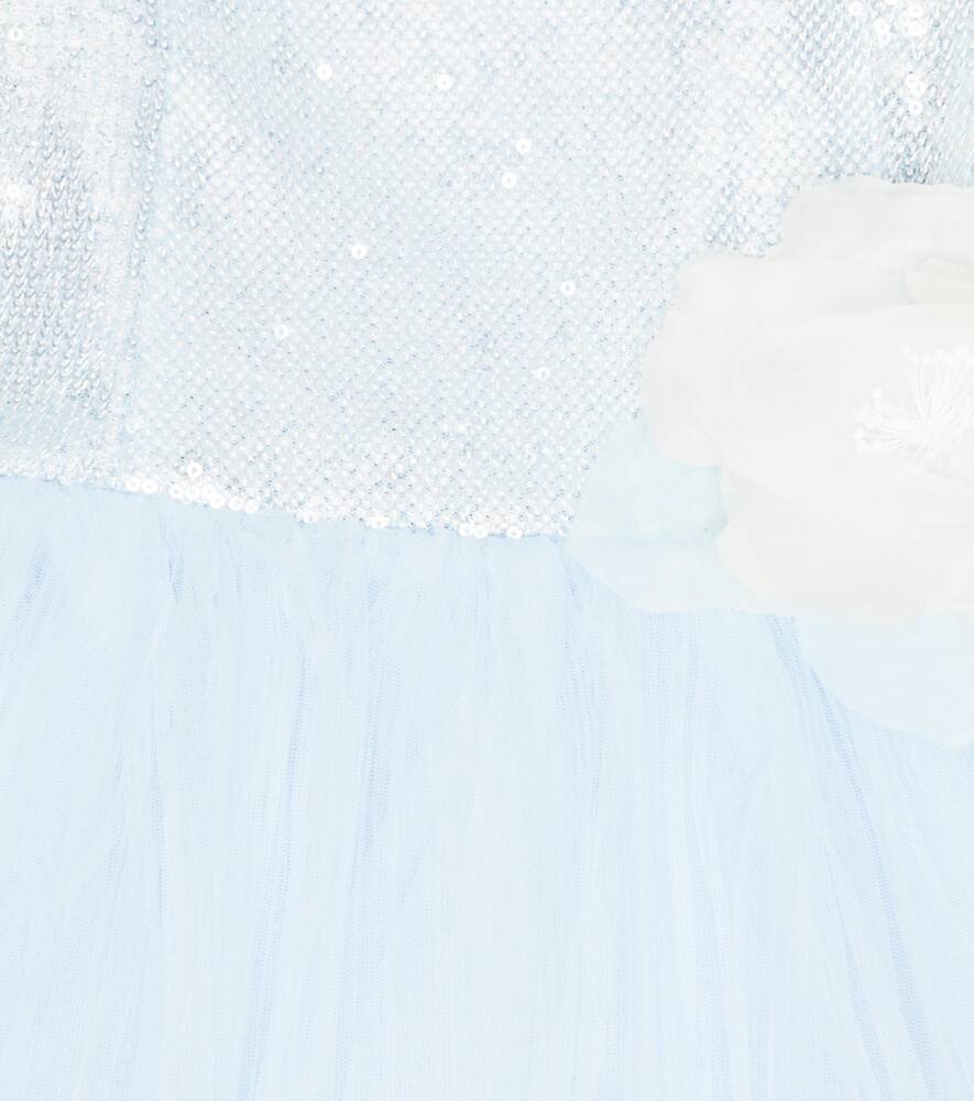 Monnalisa Sequined Tulle Dress In Blue