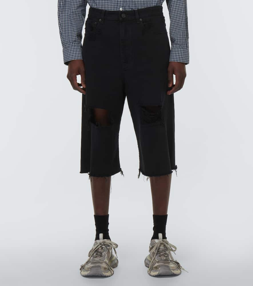 Shop Balenciaga Denim Shorts In Peach Pitch Black