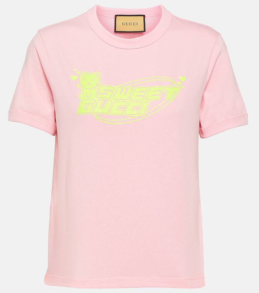 Shop Gucci Printed Cotton Jersey T-shirt In Sugar Pink/mc