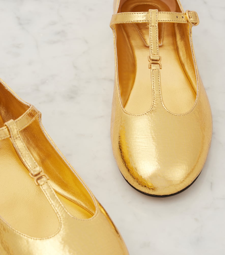 Chloé Chloe Marcie Metallic-leather Ballet Flats In Gold
