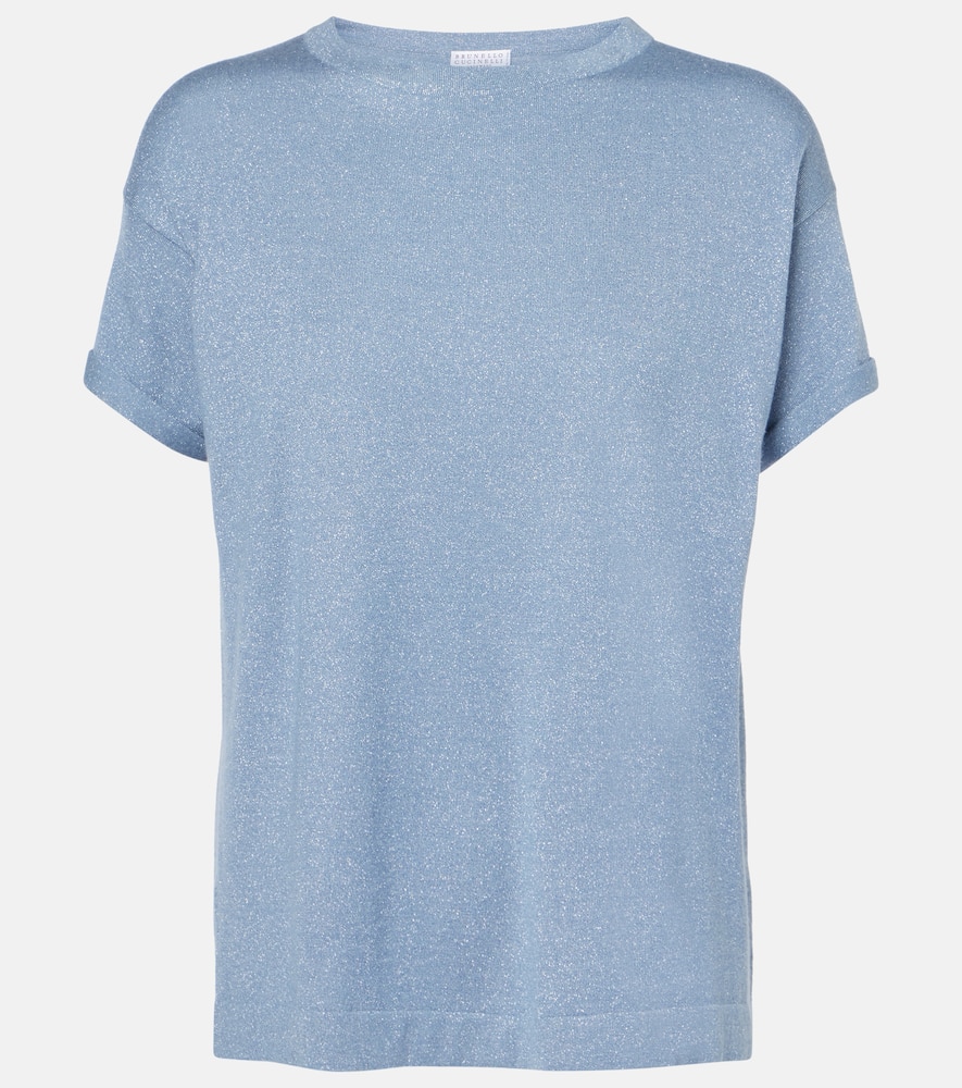 Brunello Cucinelli Cashmere Silk Lurex T-shirt In Blau