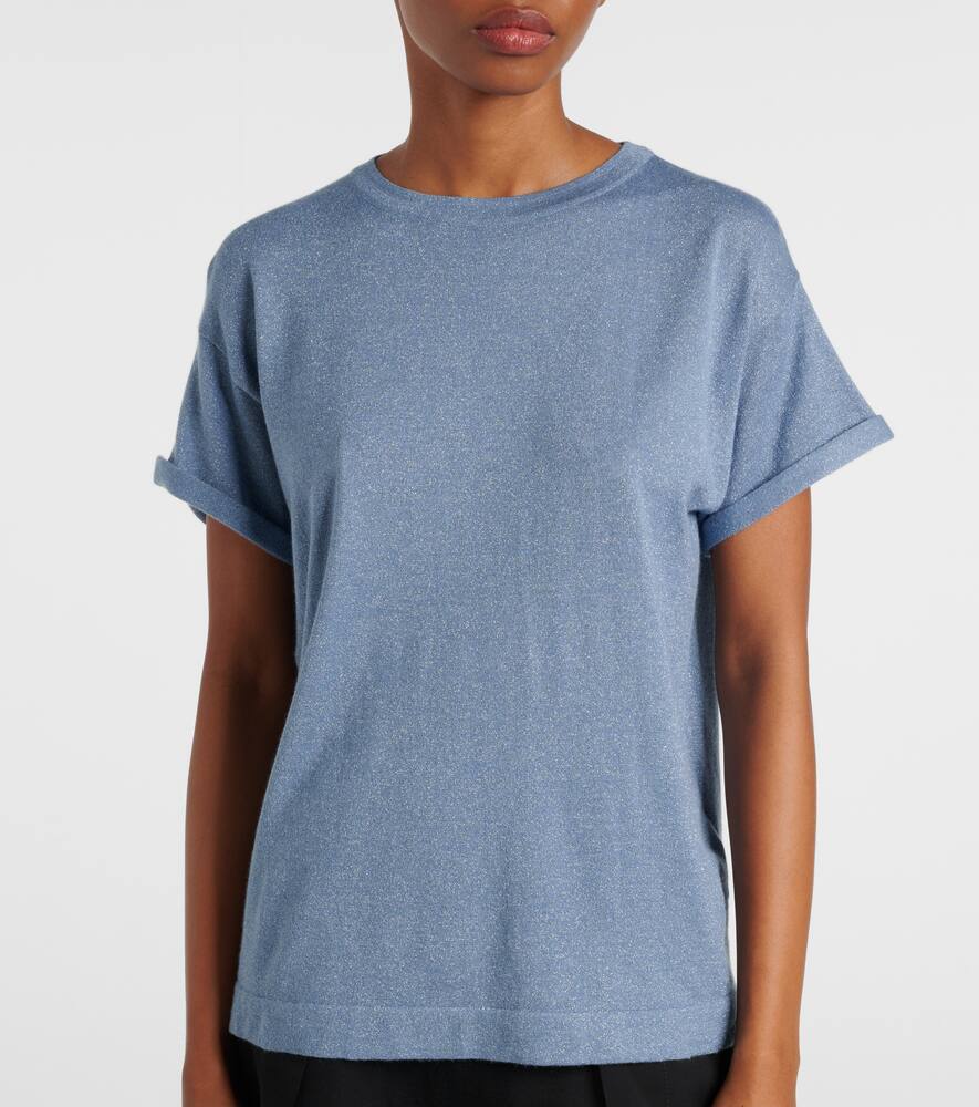 Brunello Cucinelli Cashmere Silk Lurex T-shirt In Blau