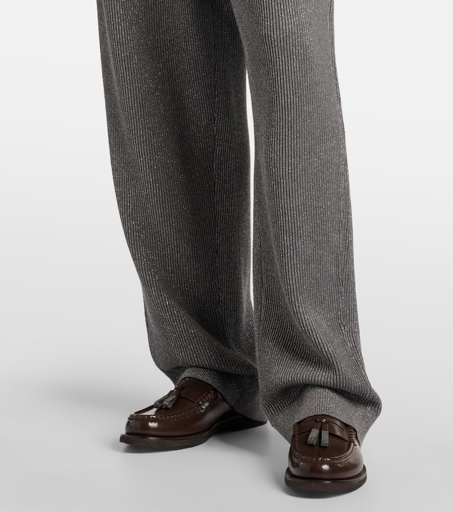Brunello Cucinelli Pinstripe Wool Wide Flared Pants With Cuffs In Grey